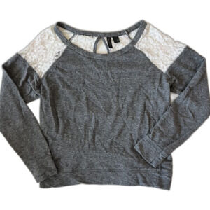 sz Large Womens Gray Lace Shoulder Sweatshirt by Full Tilt